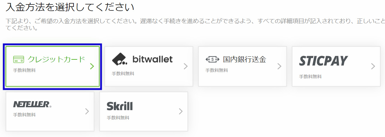 TitanFXのクレジットカード入金方法の解説画像